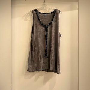 Gray Tank Top Blouse with Black Trim